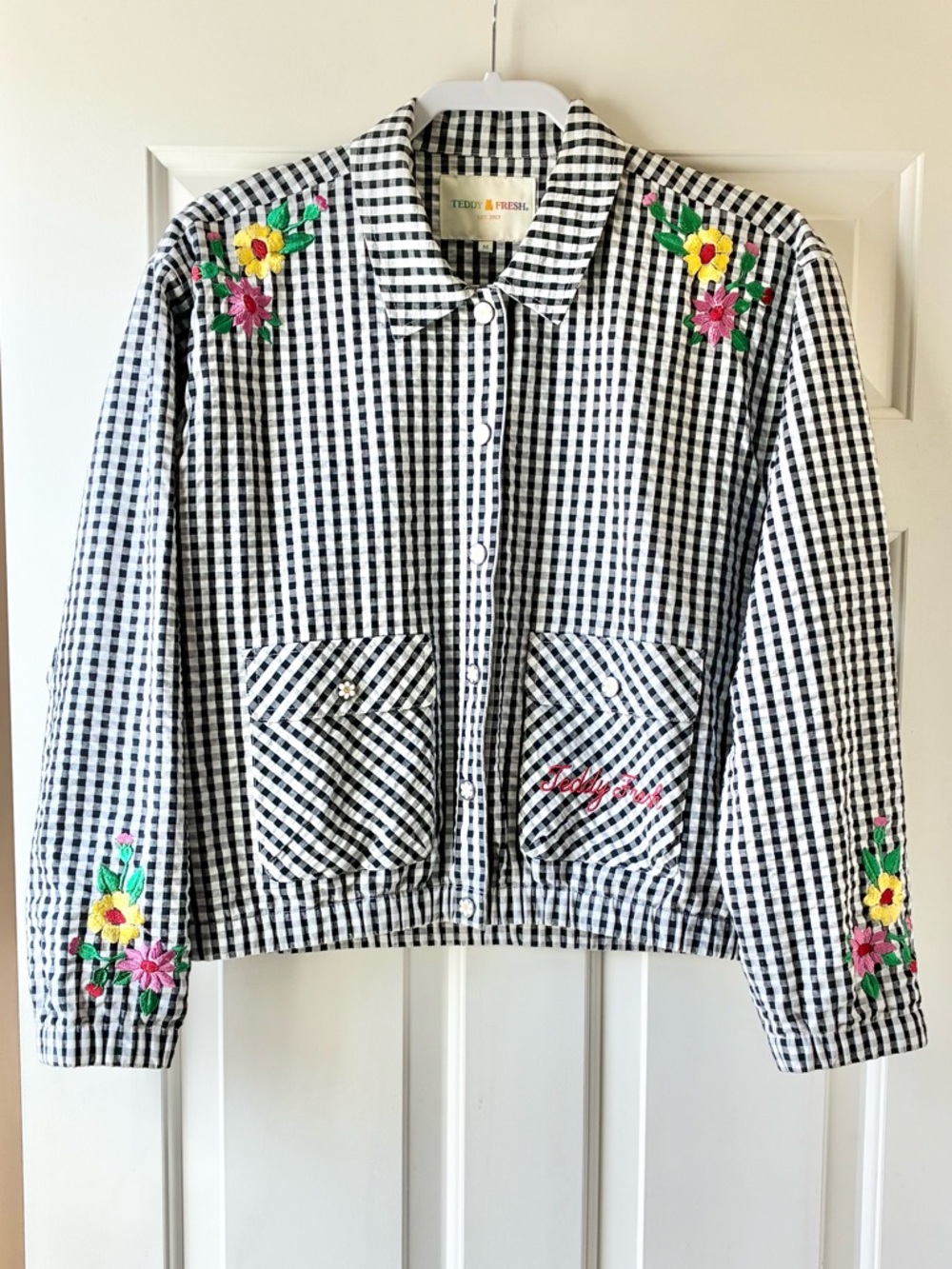 Teddy Fresh Seersucker Cotton Gingham Jacket White & Black Size M